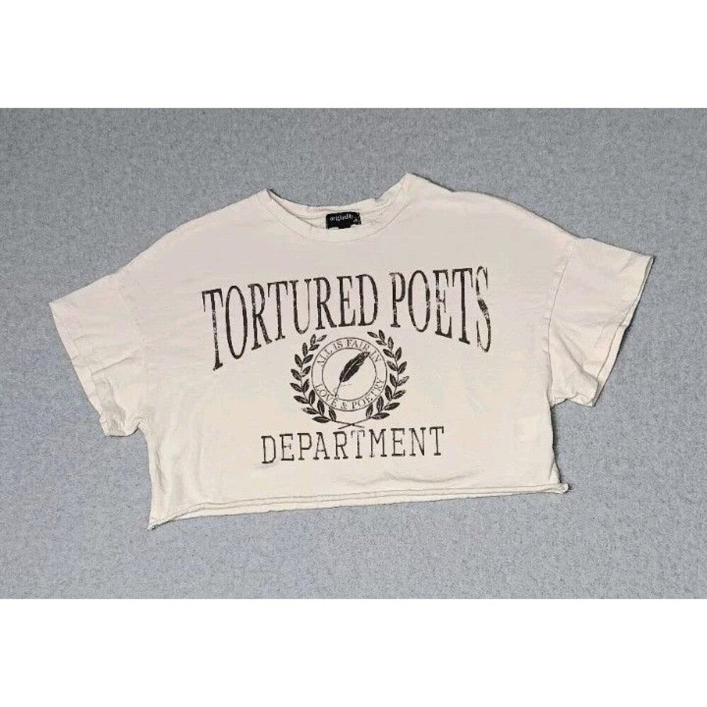 Originality Short Sleeve Cropped Tshirt Womens Size XS White "Tortured Poet...